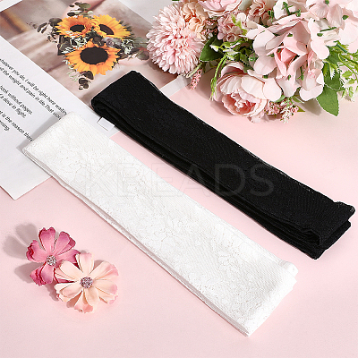 2Pcs 2 Colors Polyester Lace Long Silk Scarf for Women Girls AJEW-GF0011-28D-1