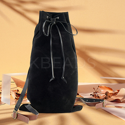 Flocking Fibre Drawstring Backpacks with PU Leather Straps and Alloy Clasps ABAG-WH20019-02C-1