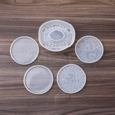 DIY Food Grade Silicone Halloween Theme Round Coaster & Mouth Holder Molds HAWE-PW0001-038-1