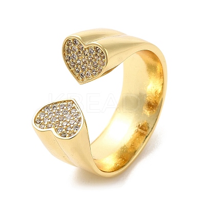 Brass Micro Pave Cubic Zirconia Open Cuff Rings RJEW-P098-13G-1