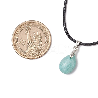 4Pcs 4 Styles Natural Labradorite & Amazonite & Rose Quartz & Amethyst Teardrop Pendant Necklaces NJEW-JN05229-1