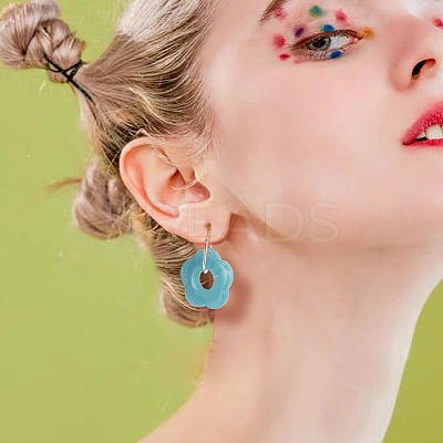 6 Pairs 6 Colors Cute Acrylic Flower Dangle Hoop Earrings EJEW-AN0003-47-1