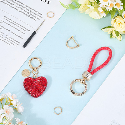 2Pcs 2 Styles PU Leather and Alloy Rhinestone Braided Keychain & Pendant Decorations KEYC-CN0001-11C-1