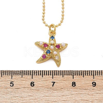 Brass Pave Cubic Zirconia and Plastic Beads Pendant Necklaces NJEW-Q041-01G-1