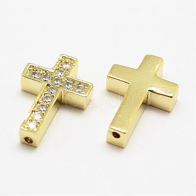 Brass Micro Pave Grade AAA Cubic Zirconia Beads KK-P055-14G-NR-1
