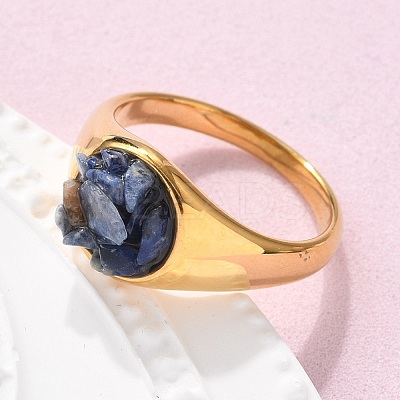 Round Natural Lapis Lazuli Chips Finger Rings RJEW-D303-03G-05-1