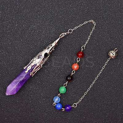 Natural Amethyst & Mixed Gemstone Bullet Pointed Dowsing Pendulums CHAK-PW0001-051L-1