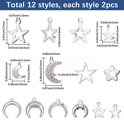 24Pcs 12 Styles Stainless Steel Pendants DIY-SC0029-61-1