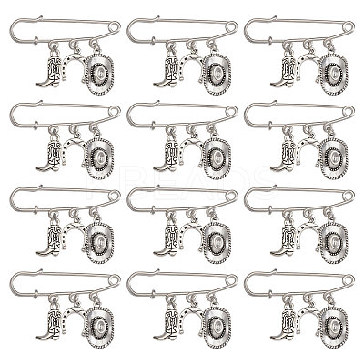 12Pcs West Cowboy Steel Heavy Duty Safety Pins Brooch JEWB-CA00007-1