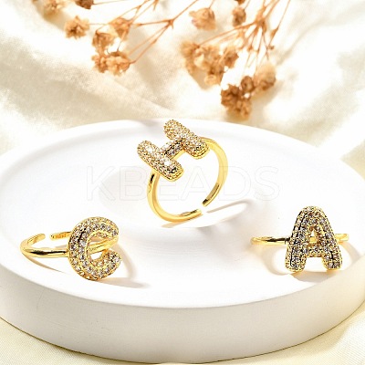 26Pcs Brass Micro Pave Clear Cubic Zirconia Open Cuff Rings RJEW-R218-01G-1