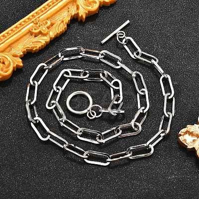 Non-Tarnish Unisex 304 Stainless Steel Paperclip Chain Necklaces NJEW-H215-02P-1