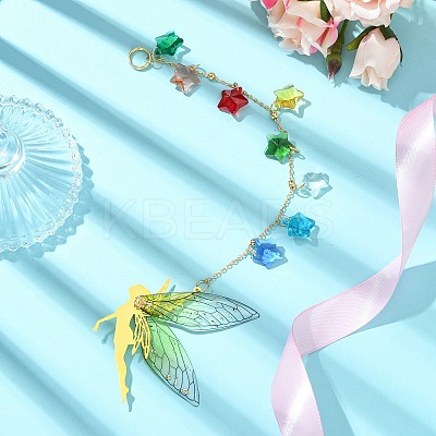 Brass & Transparent Epoxy Resin Fairy Pendant Decoration HJEW-JM02635-01-1