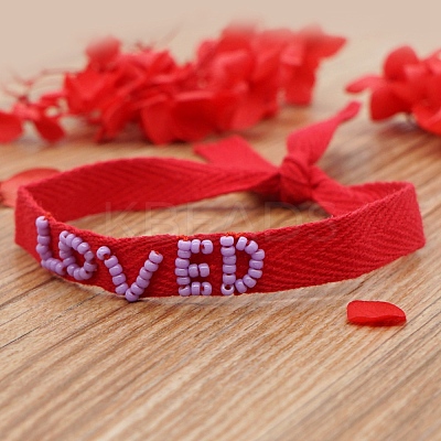 Word Loved Beaded Cord Bracelet BJEW-A121-53A-1