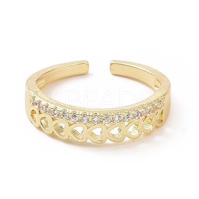 Clear Cubic Zirconia Hollow Out Heart Open Cuff Ring RJEW-E072-08-1