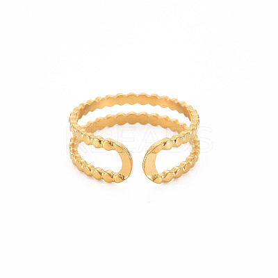 Ion Plating(IP) 304 Stainless Steel Double Line Open Cuff Ring for Women LS-RJEW-S405-227G-1