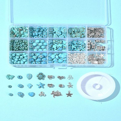 DIY Mixed Shapes Synthetic Turquoise Beads Bracelets Making Kits DIY-FS0007-53-1