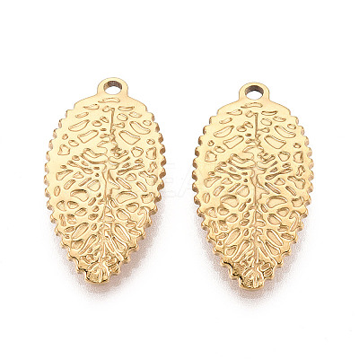 304 Stainless Steel Leaf Pendants STAS-T069-40G-1