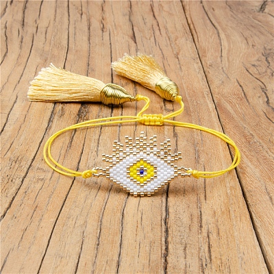Glass Seed Braided Bead Bracelet with Double Tassel BJEW-A121-18D-1