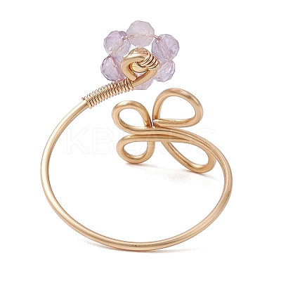 Flower Natural Peridot & Rainbow Moonstone & Amethyst & Blue Aventurine & Sunstone Finger Rings RJEW-JR00778-1