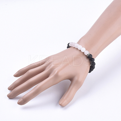 Natural Lava Rock and Gemstone Stretch Bracelets BJEW-JB03633-1