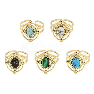 Ion Plating(IP) 304 Stainless Steel Synthetic Gemstone Cuff Rings G-Z056-04G-1