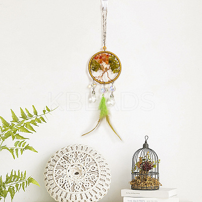 Natural Gemstone Chips Tree of Life Pendant Decorations PW-WG75827-01-1