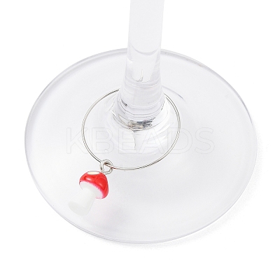 Mushroom Resin Wine Glass Charms Decoration AJEW-JO00231-1