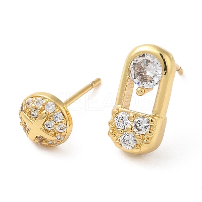 Rack Plating Brass Safety Pin & Flat Round Asymmetrical Earrings EJEW-D061-19G-1