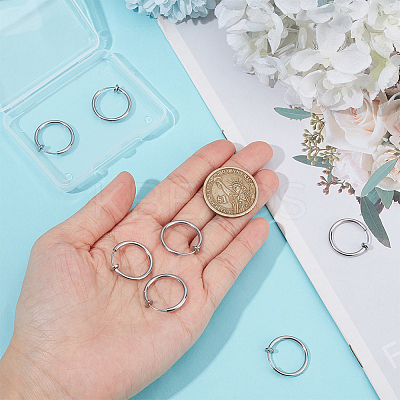 4 Pairs 201 Stainless Steel Retractable Clip-on Hoop Earrings STAS-UN0052-03A-1