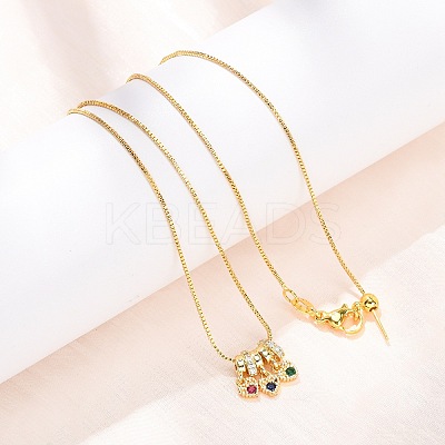 Brass Pave Colorful Cubic Zirconia Pendant Box Chain Adjustable Slider Necklaces NJEW-D348-03E-G-1