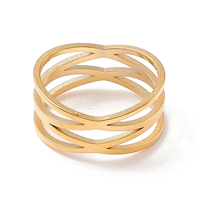 Criss Cross 304 Stainless Steel Finger Ring for Women LS-RJEW-B035-03G-1
