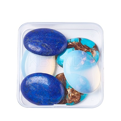 Opalite & Natural Lapis Lazuli & Dyed Synthetic Turquoise Cabochons G-JP0001-14-1