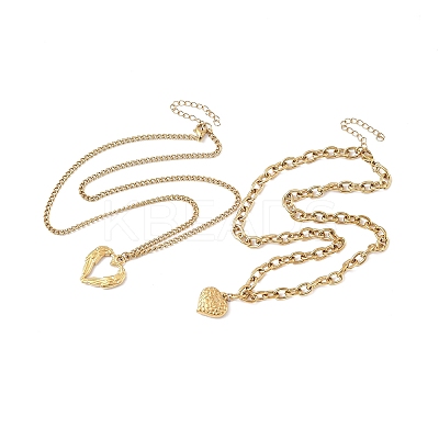 2Pcs 304 Stainless Steel Wing Heart Pendant Double Layer Necklaces for Women NJEW-U044-01G-1