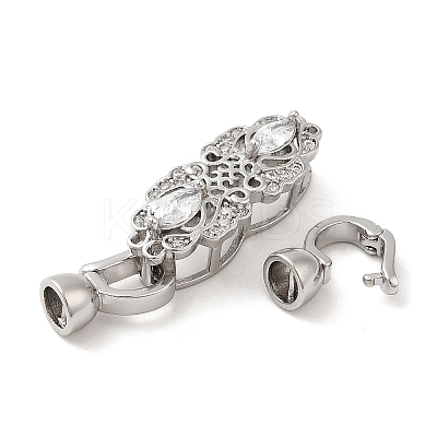 Rack Plating Brass Pave Clear Cubic Zirconia Fold Over Clasps KK-H447-14P-1