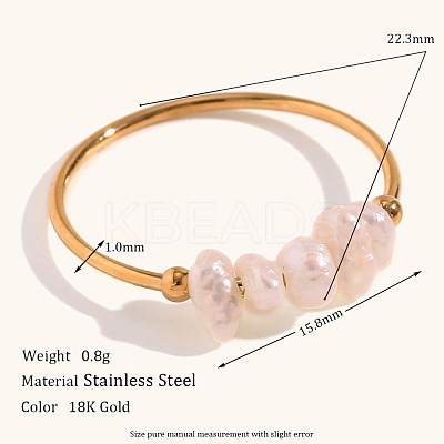 Nuggets Stainless Steel & Natural Freshwater Pearl Beads Finger Rings WG1BE4A-04-1