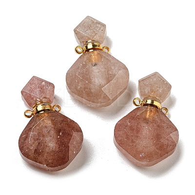 Rhombus Natural Strawberry Quartz Perfume Bottle Pendants G-H241-01G-G-1