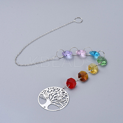 Chandelier Suncatchers Prisms Octogon Glass Chakra Hanging Pendant AJEW-G025-C02-1