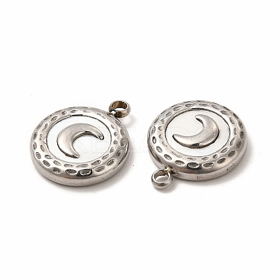 Natural White Shell Flat Round Charms STAS-A076-11P-1