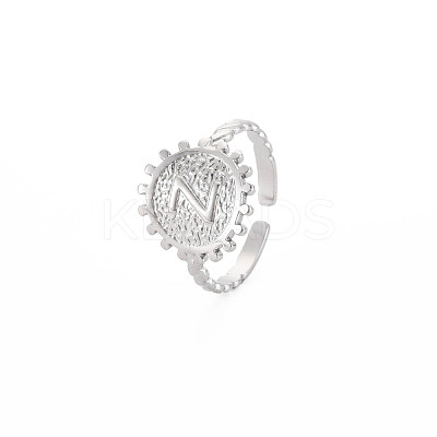Non-Tarnish 304 Stainless Steel Flat Round with Initial Letter Open Cuff Ring for Men Women RJEW-S405-246P-Z-1