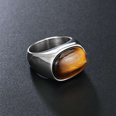 304 Stainless Steel with Natural Tiger Eye Finger Rings for Men FS-WG155DB-01-1