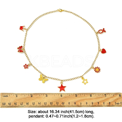 Star Flower Butterfly Ribbon Crown 304 Stainless Steel Cable Chain Necklaces NJEW-FS00010-1
