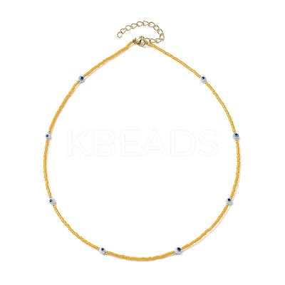 Lampwork Evil Eye & Glass Seed Beads Necklace with Real 18K Gold Plated 304 Stainless Steel Clasps NJEW-JN04597-04-1