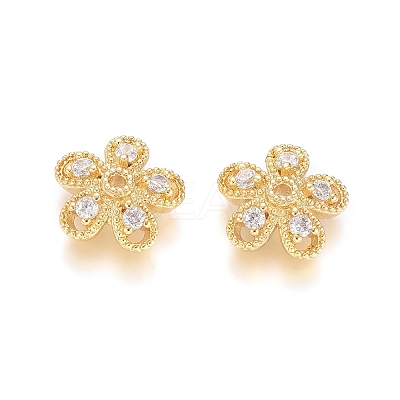 5-Petal Brass Micro Pave Clear Cubic Zirconia Bead Caps ZIRC-G153-41G-1