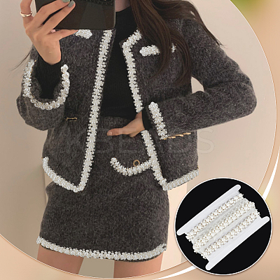 1.9 Yards Grenadine Mesh Lace Trim with Resin Beads and Rhinestone OCOR-FG0002-98B-1