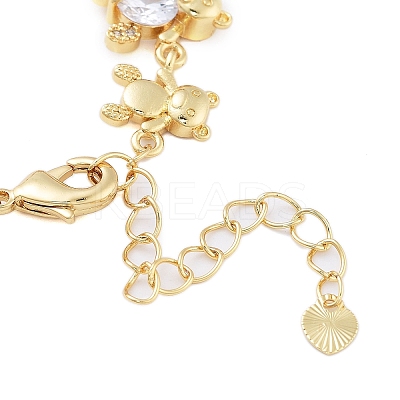 Rack Plating Brass Pave Cubic Zirconia Bear Link Chain Bracelets for Women BJEW-B109-02G-01-1