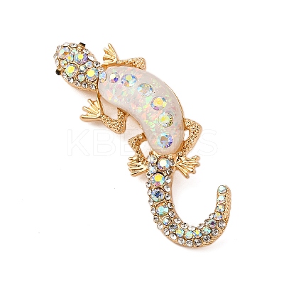 Lizard Alloy Crystal AB Rhinestone Brooches with Resin JEWB-I034-26G-01-1