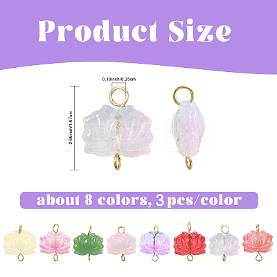 24Pcs 8 Colors Lotus Flower Transparent Glass Connector Charms PALLOY-YW00110-1