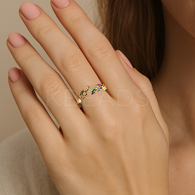 3Pcs 3 Colors Brass Micro Pave Cubic Zirconia Cuff Rings for Women RJEW-GO0001-28B-1