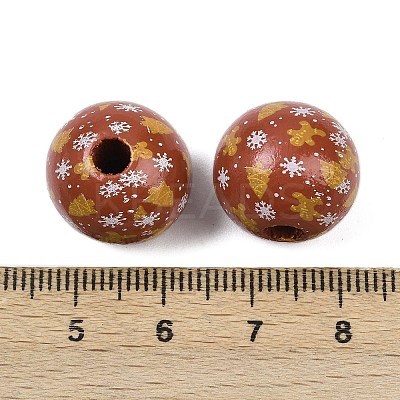 Christmas Printed Schima Wood European Beads WOOD-I015-01J-1