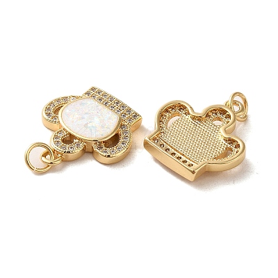 Brass Micro Pave Cubic Zirconia with Synthetic Opal Pendants KK-D096-18G-1